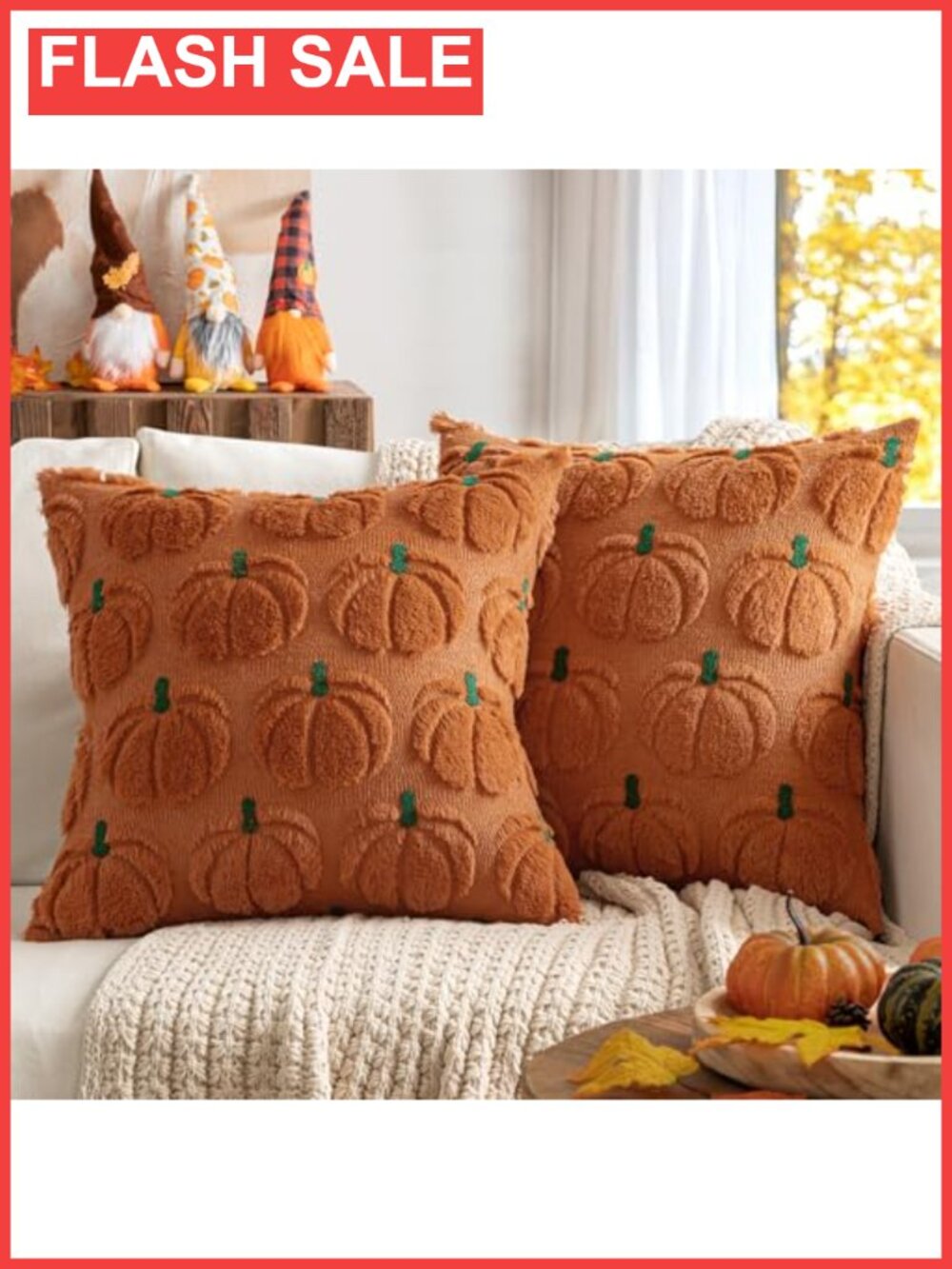 Fall Pumpkin Throw Pillow Covers 18x18 Set of 2 Embroidered Polyester